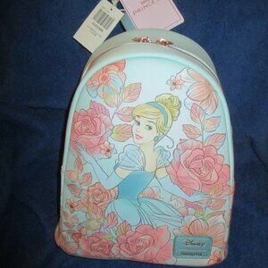 NEW Loungefly Disney Cinderella Pink Flowers FLORAL Blue Backpack